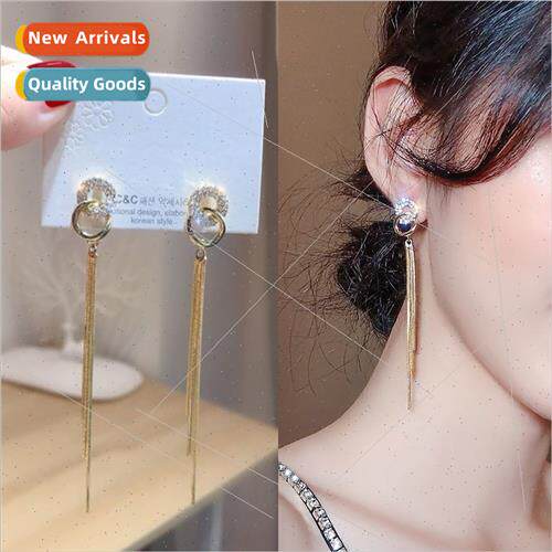 S925 silver needle Korea double circle long tassel earrings