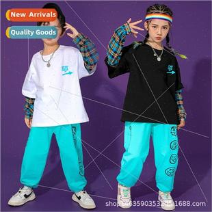 Hip Hop Kids Set Dance Costume Loose Plaid Long Sleeve Hipho