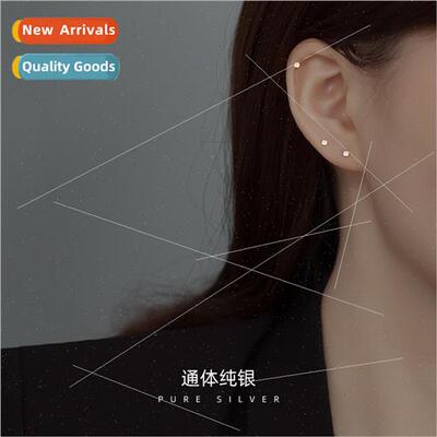 S925 silver square raise ear hole earrings 2023 new wave ear