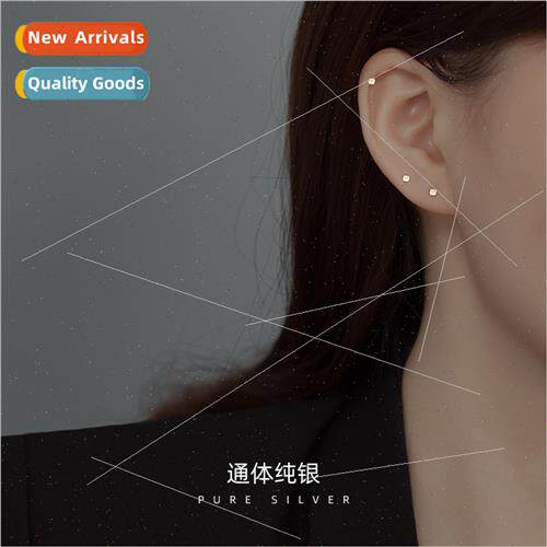 S925 silver square raise ear hole earrings 2023 new wave ear