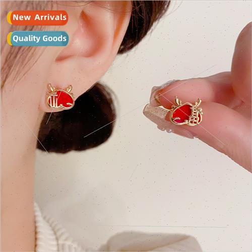 Fashion retro red joyful blessing earrings s925 silver pin s