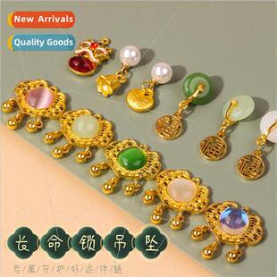 Cat Eye Stone Long fe Lock Waking on Pendant Auspicious Bles