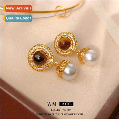 Vintage silver Pin Zirconia Circle Pearl Drop Earrings Elega