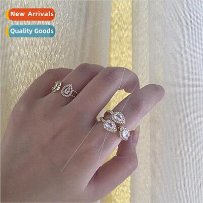 Europe teardrop opening adjustable zirconia ring niche ins