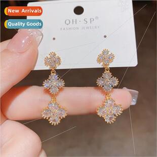flo zirconia fashion s925 silver Korea four three pin leaves