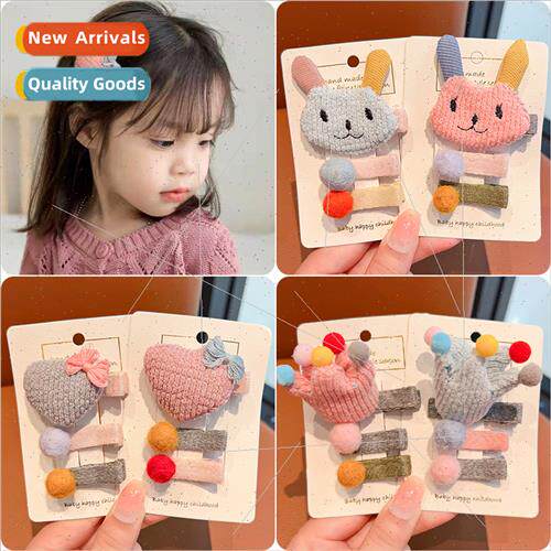 Korea cute plush crown hair clips cartoon bunny baby clip he