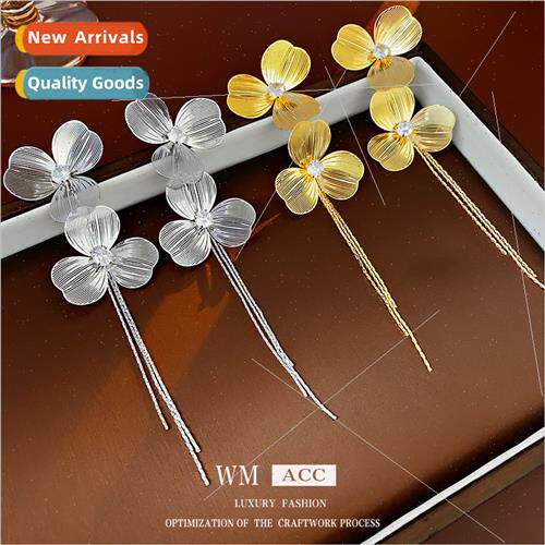 silver pin metal flower tassel earrings earrings fashion fem