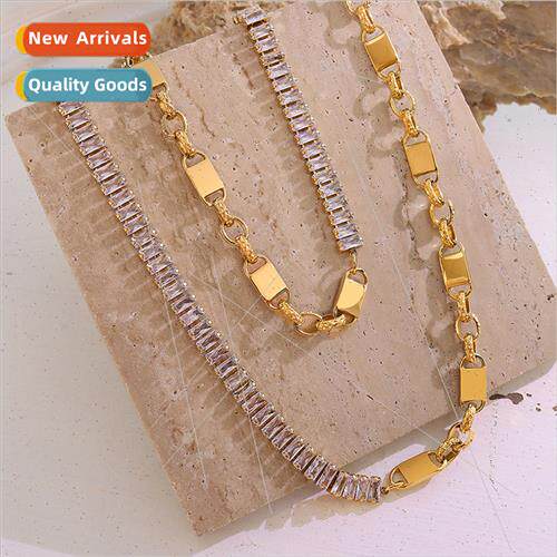 Europe ins zirconia patchwork necklace bracelet fashion set