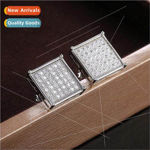 Exquisite sparkling square set zirconia earrings适用men glam