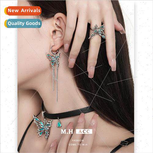 Blue Oil Drop Butterfly Earrings New Chinese Vintage Tassel