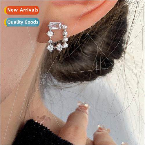 Square Sugar Magic Mirror Earrings ins HK flavor set diamond