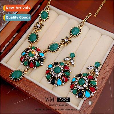 Necklace lver Pin Colorful Diamonds Round Flower Chain Vinta
