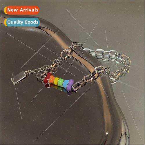 stainless steel couple rainbow bone bracelet ins niche femal