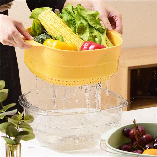 PET plastic draining basket household double hollow fru bowl