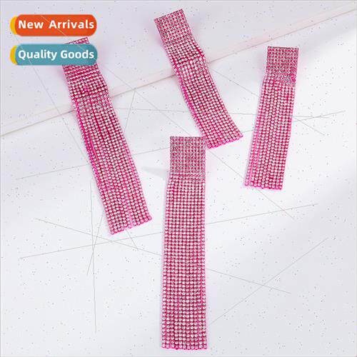 Long full diamond barbie pink tassel earrings female Europe