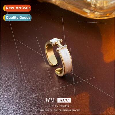 Drip Zirconia Letter H Open End Ring Electroplated Fashion M