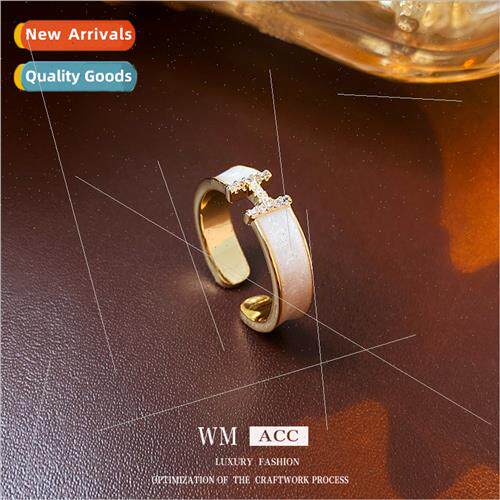 Drip Zirconia Letter H Open End Ring Electroplated Fashion M