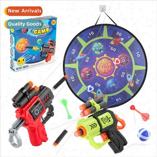 Children throwing darts space sticky ball target plate three