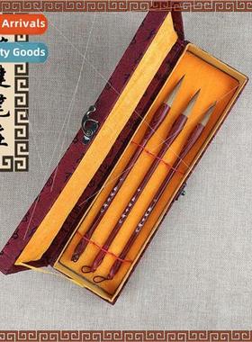 Brush brush case red brocade three brushes box hand-painted
