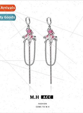 Pink goldfish tassel earrings female niche sweet cool wind e