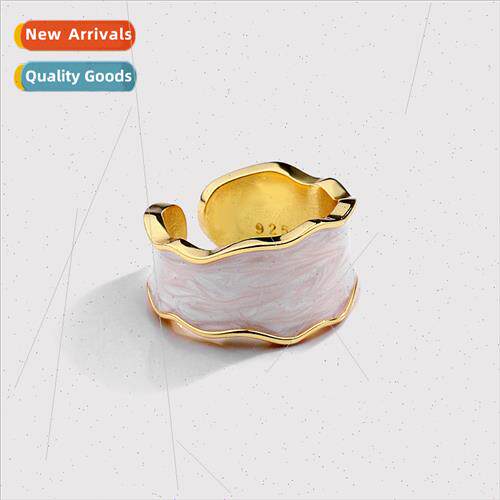 S925 silver ins pearl whe drip glaze ring female cold wind r