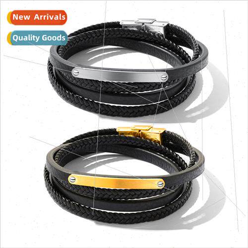 Vintage Multi-Layered Braided Tanium Leather Bracelet Black