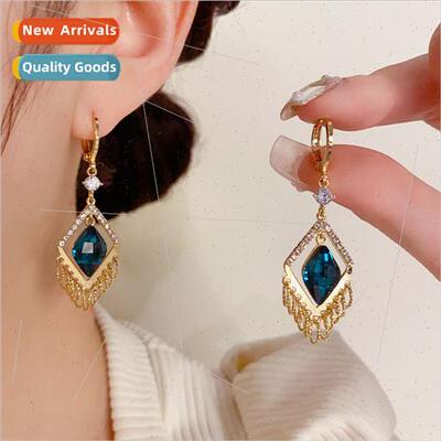 Fall winter Korea retro crystal rhombus geometric earrings s