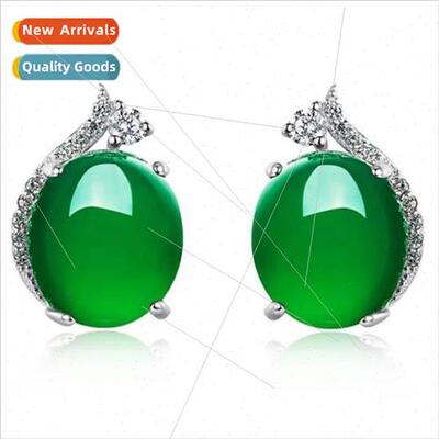 Geometric emerald diamond studs emerald chalcedony earrings