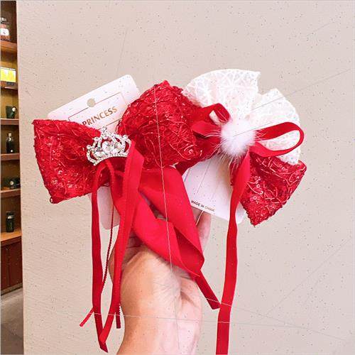 Children crown bow hair clips baby red headdress ltle girl h
