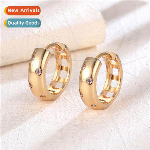 Europe ins fashion simple texture zirconia round earrings fe