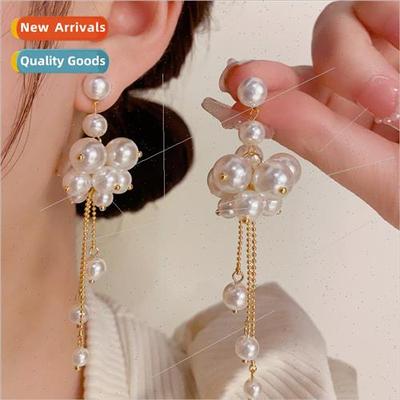 French romanticism elegant fashion pearl tassel earrings s92