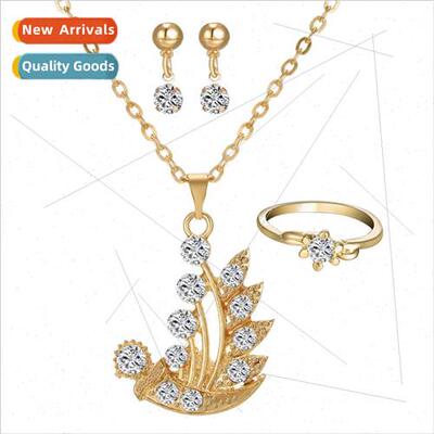 Europe Jewelry Rhinestone Necklace Earrings Set Women Fashio
