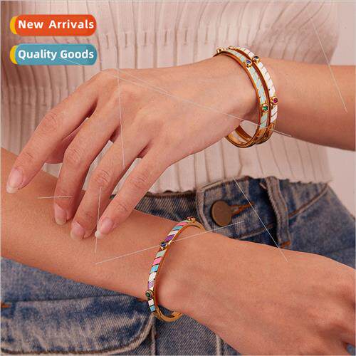 Europe Tanium Steel Candy Color Stripe wh Zirconia Stainless