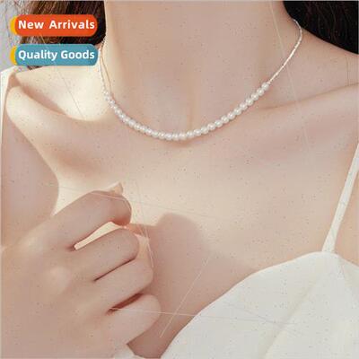 S925 silver crushed silver artificial pearl necklace female