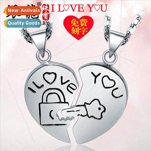 Key heart lock couple necklace pair 925 silver jewelry men w