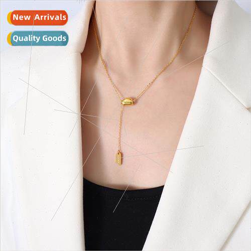 French ins necklace steel gold plated small gold bean tassel