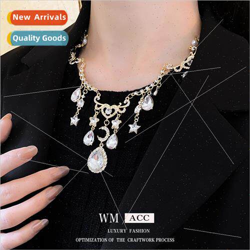 Drilling hollow heart star moon water drop pearl necklace ni