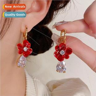 Koreafashion oil drop flowers zirconia earrings fall winter