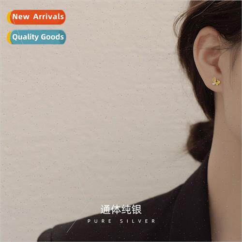 S925 silver Koreacute small butterfly zirconia earrings fema