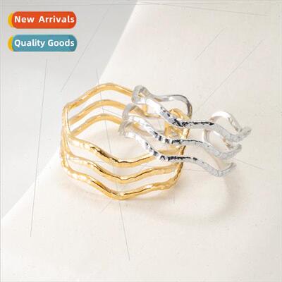 Europe popular triple skeleton wave ring tanium steel gold p