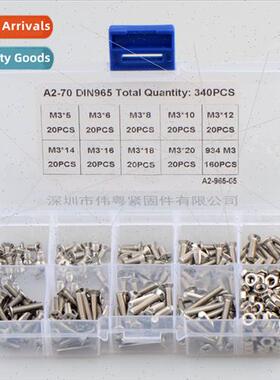 340pcs M3 Stainless Steel 304 Phillips Flat Head Screws w Nu