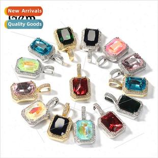 Hip hop mocha fluorescent square solid gemstone pendant neck