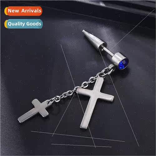Star tanium tassel earrings tassel chain cross earrings men