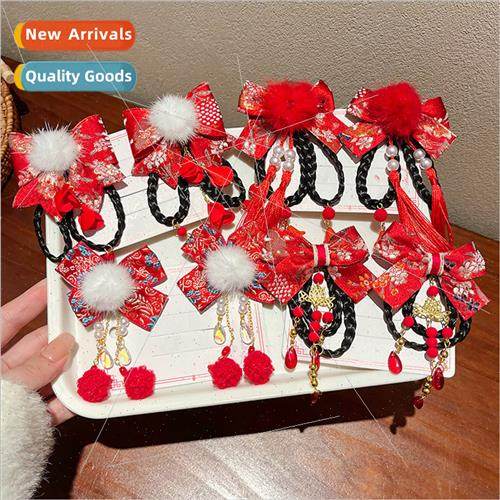 ancient children hair accessories red wind Hanfu headdress b