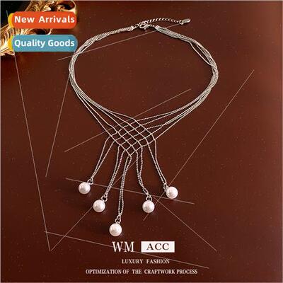 Europe tassel chain pearl multi-layer necklace fashion colla