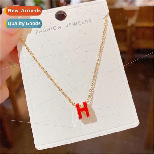 Korea sweet necklace female tanium steel H letter pendant lo