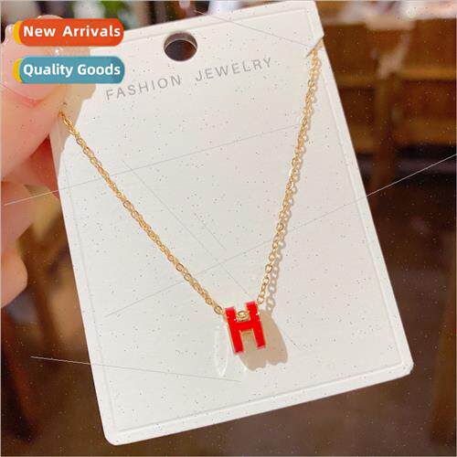 Korea sweet necklace female tanium steel H letter pendant lo