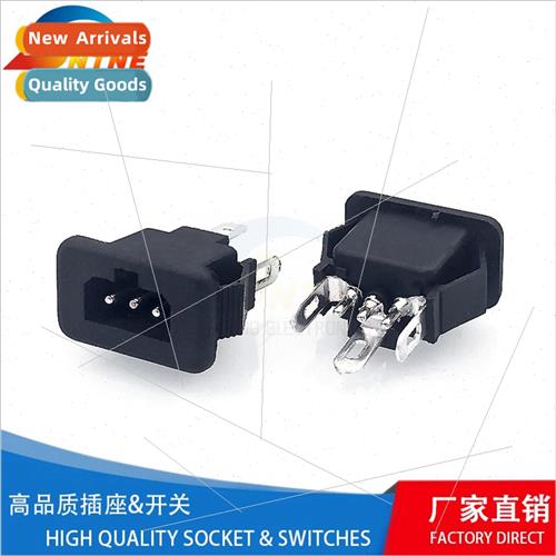 AC Power Socket T-convex 3-pin Vertical Solid Core wh Snap-I
