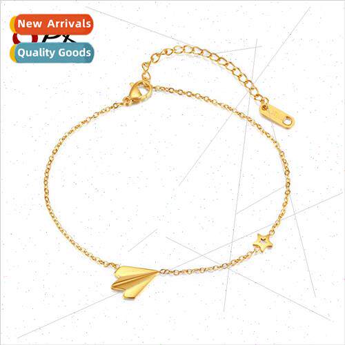 Korea fashion new paper airplane star anklet ins tanium stee