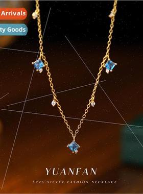 s925 silver aquamarine zirconia necklace women vintage squar
